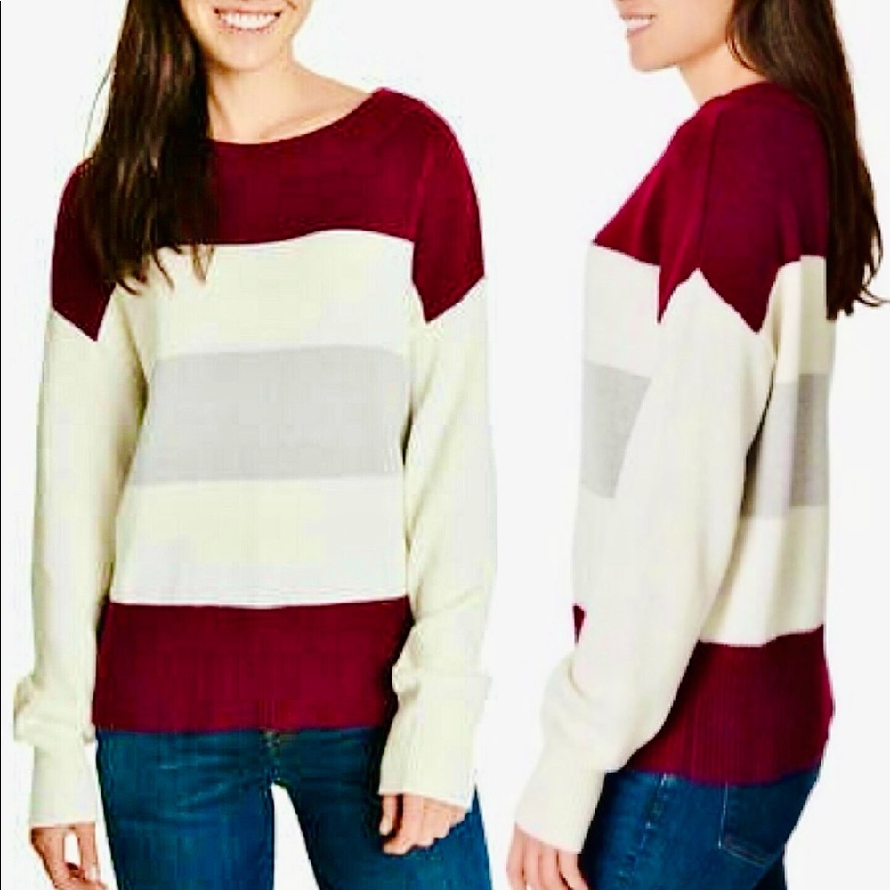 Lucky Brand Ladies' Colorblock Sweater Multi Burgundy Small Knit Pullover Womens